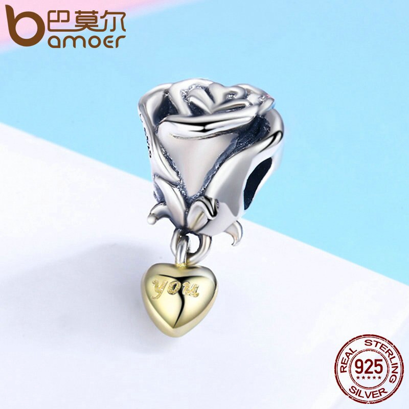 Hạt Xỏ Trang Sức Bamoer bạc 925 Hình Trái Tim Và Hoa Hồng SCC455