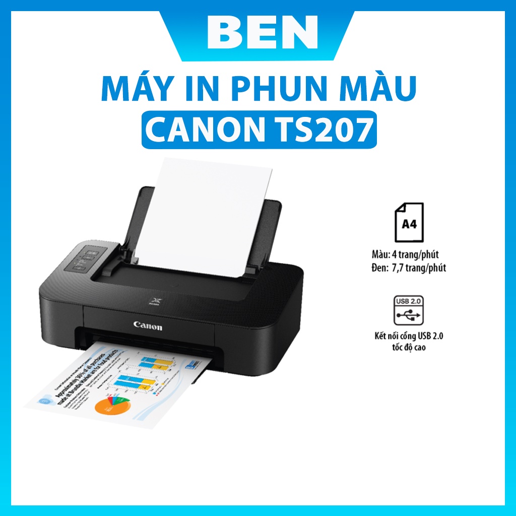 Máy in phun màu đơn năng Canon PIXMA TS207 - Hàng chính hãng BH 12 Tháng