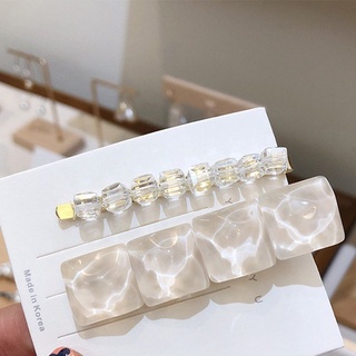 Set 2 kẹp tóc đá pha lê vuông phong cách Hàn Quốc