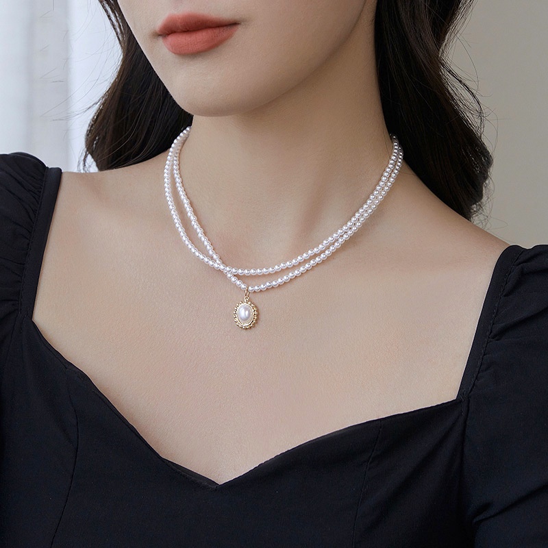 Vòng Cổ Hai Lớp Đính Hạt Ngọc Trai Phong Cách Cổ Điển Thời Trang 2022