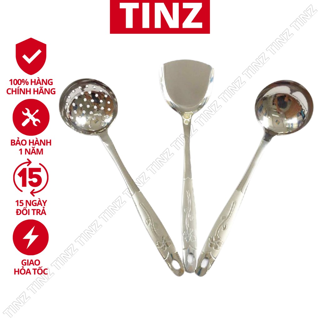 Bộ vá sạn nấu ăn nhà bếp inox 100% loại 1 cao cấp cán hoa|Mã GD015