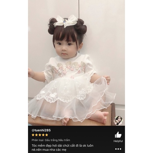 Tóc giả trẻ em ❤️ Set Búi Natra+Mái thưa có gắn nơ dạng băng đô chun tiện dụng cho bé