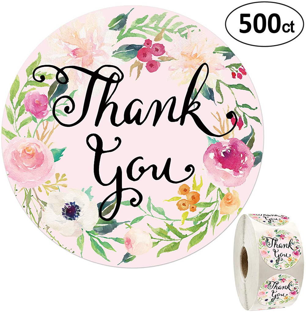 500 cái / cuộn Cảm ơn bạn nhãn dán hoa dễ thương Nhãn dán cảm ơn Dòng bánh nướng Hộp bánh trang trí Nhãn nhãn dán