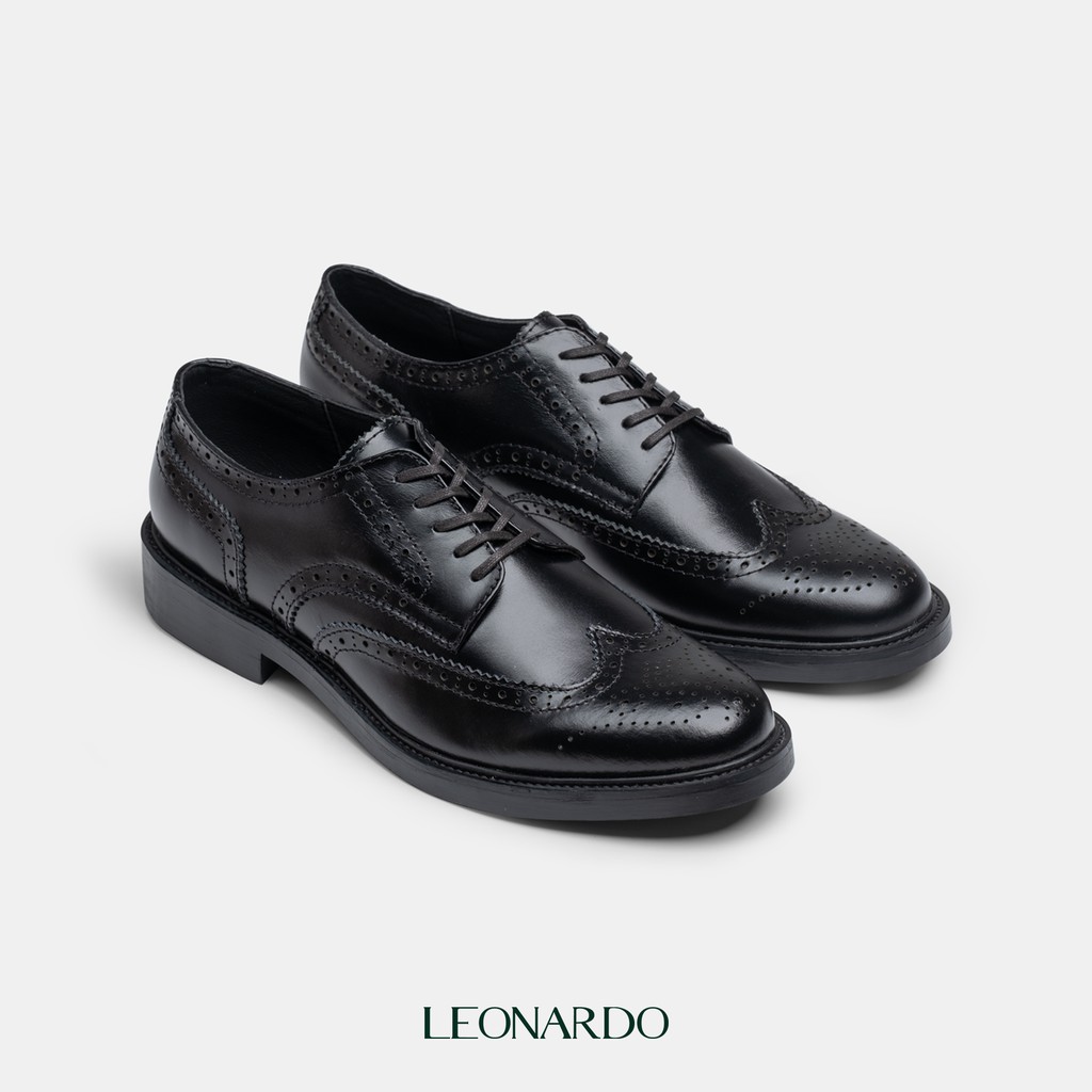 Giày tây nam dáng Derby Wingtip Full Brogue da nhập khẩu thương hiệu Leonardo