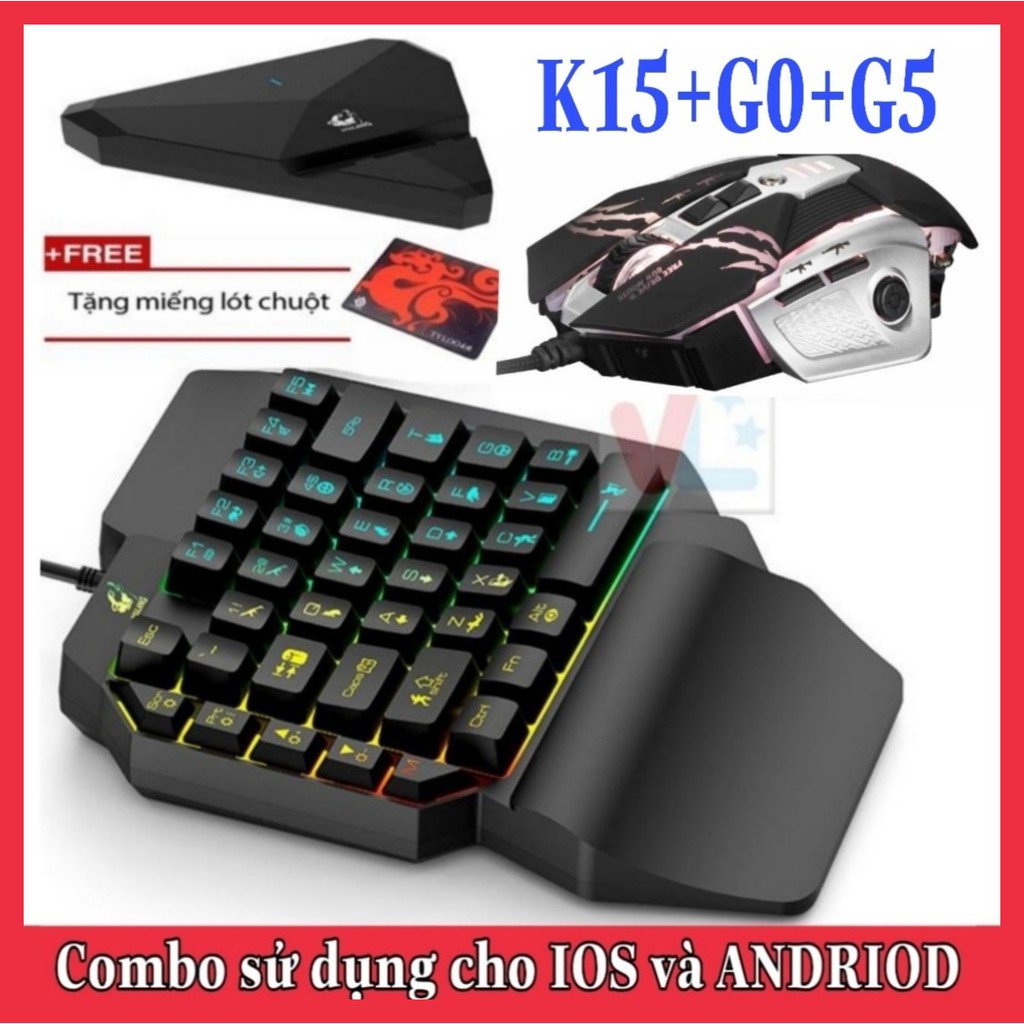 Combo Trọn Bộ Bàn Phím K15 + Chuột G0 + Hộp Chuyển Đổi G1 chơi game PUBG Mobile cho Android, IOS, iPad như PC - VL | BigBuy360 - bigbuy360.vn
