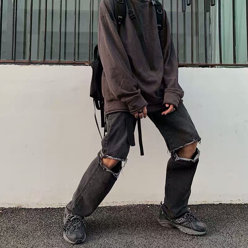 Quần bò jeans ống rộng rách gối nam oversize Ulzzang siêu chất ❤️