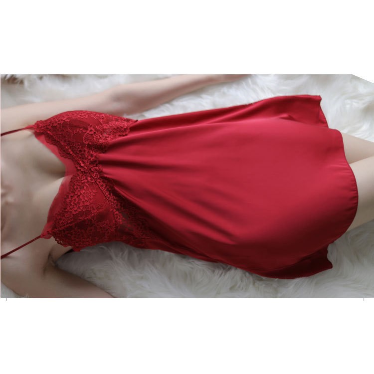 Váy ngủ lụa cao cấp phối ren có đệm ngực - Mẫu mới DN16