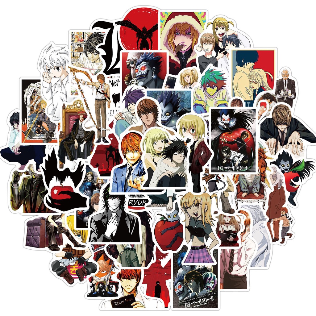 Bộ 50 miếng dán PVC chống thấm nước hình anime Death Note dùng trang trí laptop / xe đạp / xe hơi đa năng tiện lợi