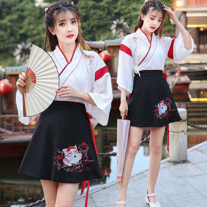 Improved Hanfu cat female student costume and two-piece embroidered collar everyday Chinese style wild summer style | BigBuy360 - bigbuy360.vn
