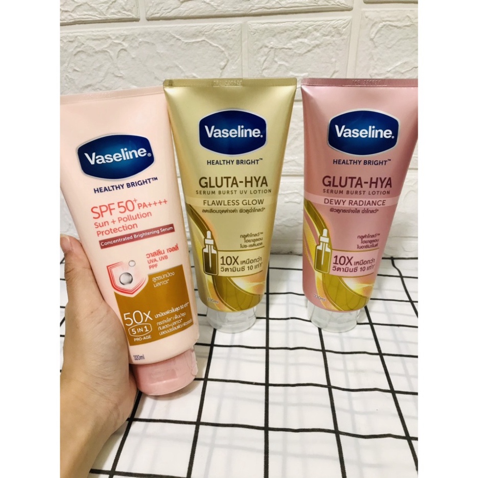 Sữa Dưỡng Thể Vaseline Healthy White dưỡng da ngày đêm 50x Gluta HYA Thái Lan (320ML-330ML)