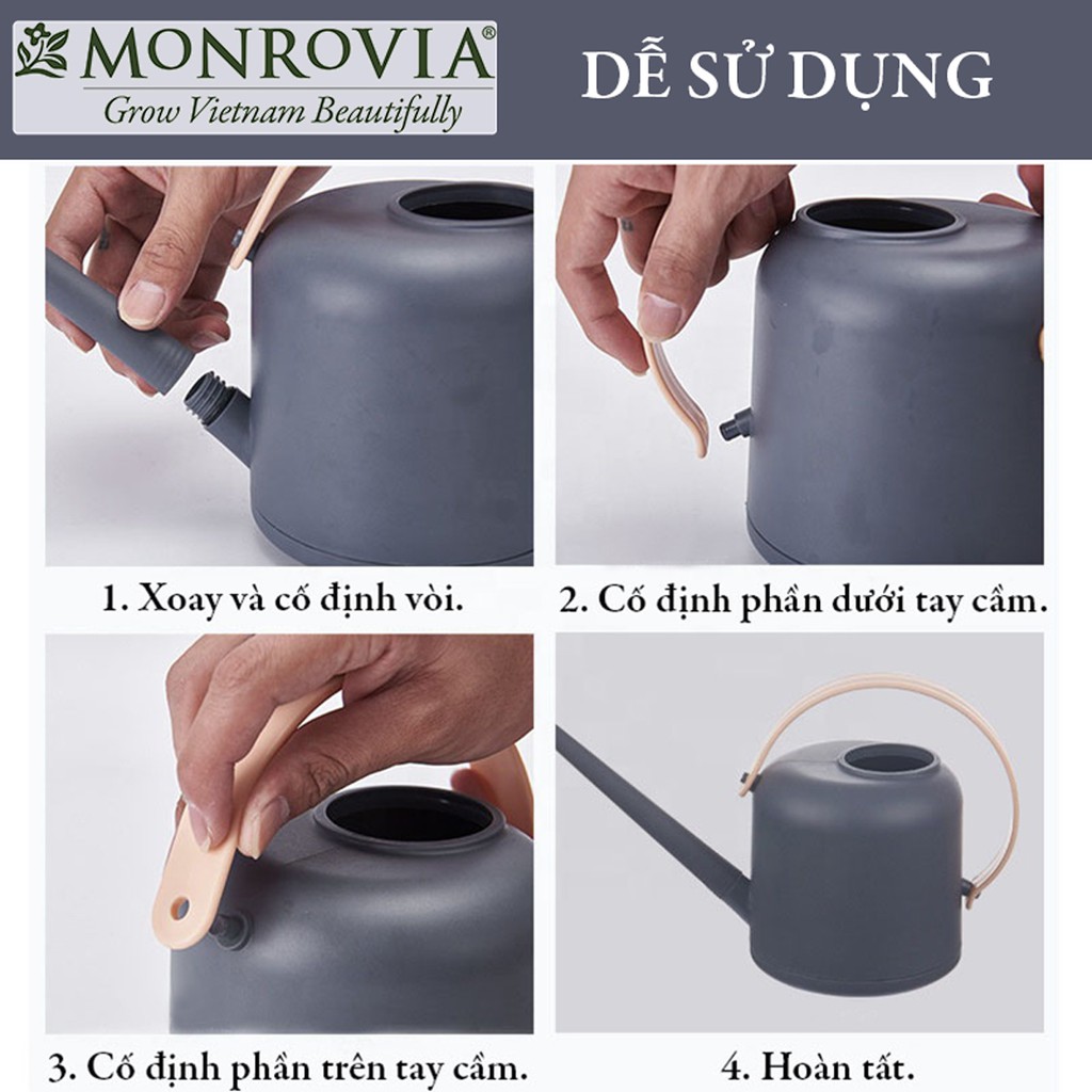 Bình tưới cây vòi dài MONROVIA 1,8 lít, tháo lắp dễ dàng, tiện lợi, tưới cây cảnh ban công, sân vườn, thiết kế Châu Âu