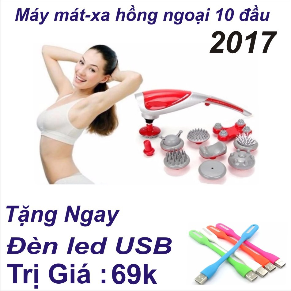 Máy Massage Cầm Tay Hồng Ngoại 10 Đầu tặng kèm Đèn LED USB