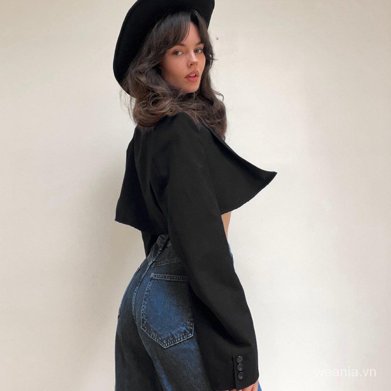 Thời Trang Áo Khoác Tay Dài Màu Trơn Thiết Kế Thanh Lịch