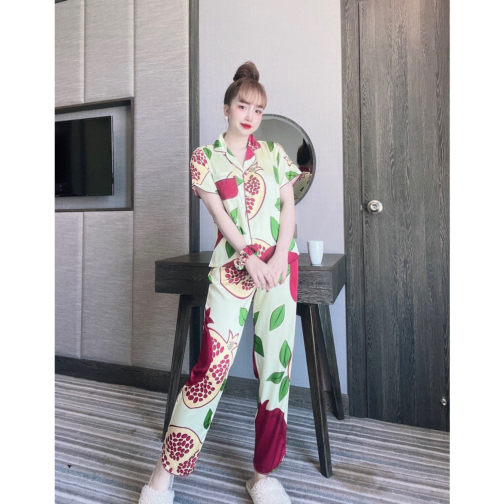 Pijama lụa tay ngắn phối màu lạ mắt, họa tiết siêu yêu