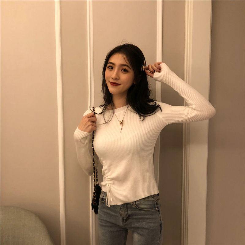 Áo Sweater Dệt Kim Tay Dài Cổ Tròn Phối Dây Rút Thời Trang 20 Cho Nữ