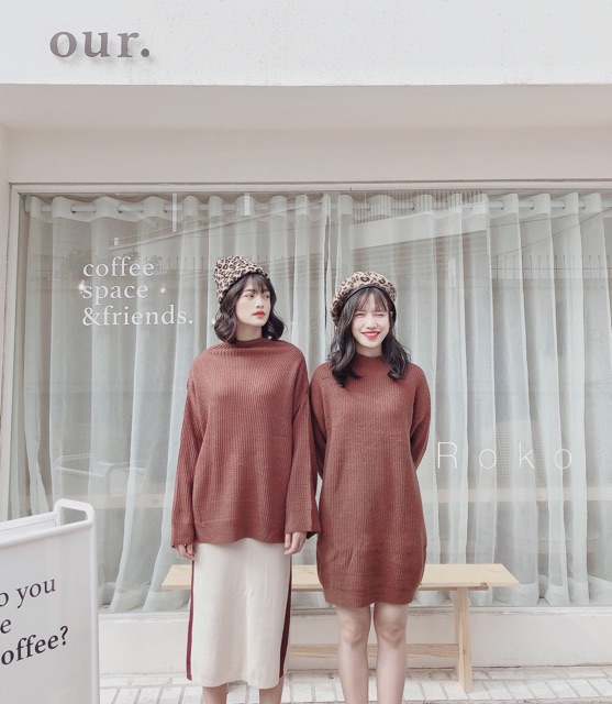 ÁO LEN NÂU CỔ CAO - ÁO VÁY LEN NÂU CỔ CAO