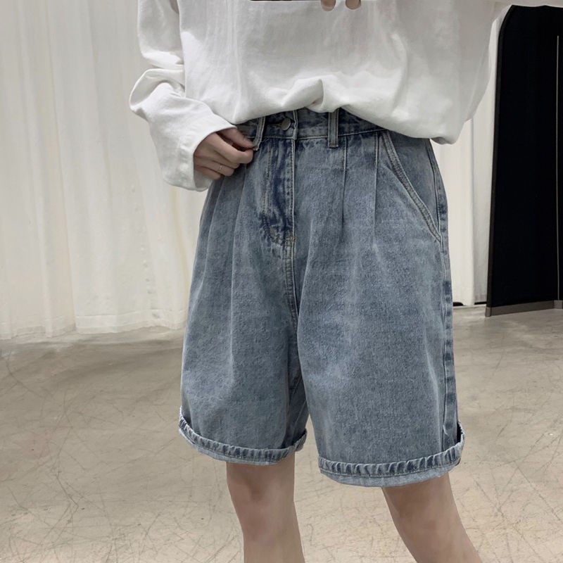 Quần Short Denim Dáng Rộng Phối Rách Kiểu Hồng Kông Thời Trang Mùa Hè 2020 Cho Nam