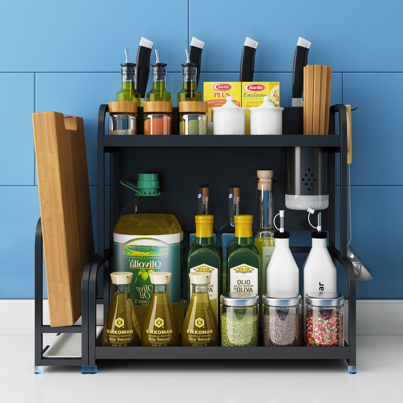Tủ thoát nước nhà bếp có nắp để đặt hộp ❁✸♛Kệ bếp inox đen đặt gia vị mặt bàn giá để dao đa năng treo tường vật dụng đồ