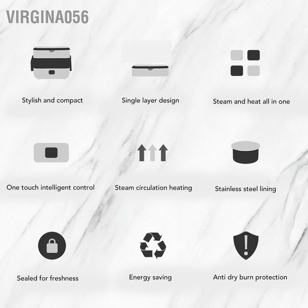 Virgina056 Hộp cơm điện một lớp thép không gỉ bên trong Lót thực phẩm di động hâm nóng cho công việc Đi du lịch bộ đường dài