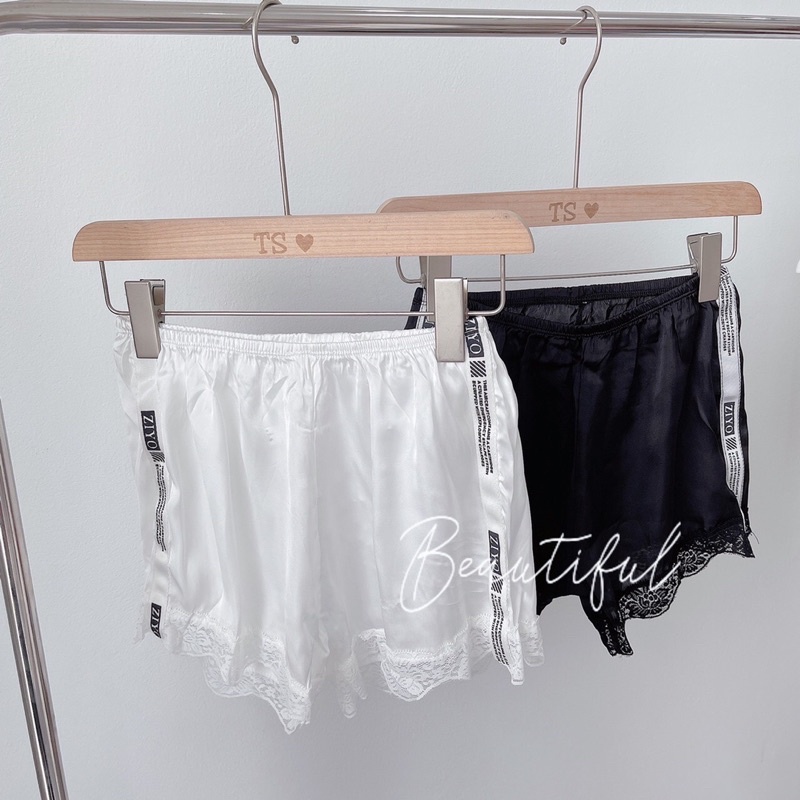 Quần short lụa viền ren chữ siêu đẹp