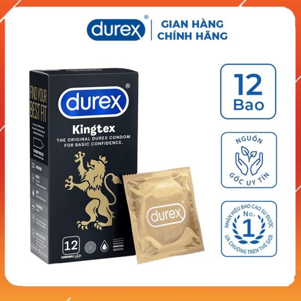 Bao cao su Durex Kingtex bcs cỡ bao ôm sát 49mm cam kết chính hãng 100% hộp 12 cái