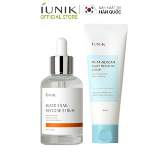 Combo Cấp Ẩm Và Chống Lão Hoá IUNIK: Tinh Chất Ốc Sên 50ml + Kem dưỡng ẩm Beta Glucan 60ml