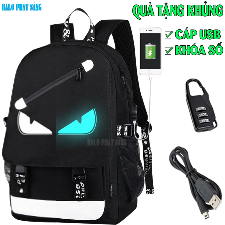 Balo nam nữ đi học thời trang phát sáng hình Mắt độc đáo - TẶNG cáp USB + Khóa số - Cặp đi học HOT nhất 2021