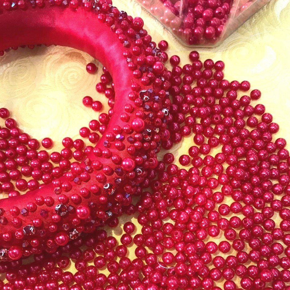 Hạt cườm NgọcTrai Màu Đỏ Kích thước 8mm - Nguyên liệu Đính hạt Áo dài, Váy cưới thủ công tiện lợi, làm đồ handmade