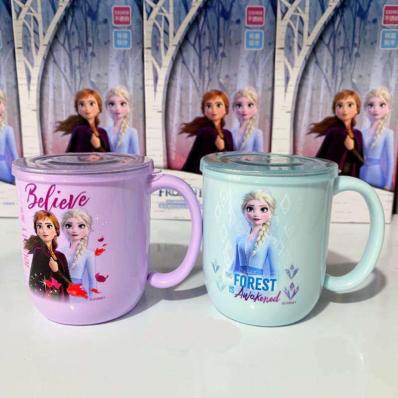 Cốc nước bằng thép không gỉ có nắp đậy in hình công chúa Disney Elsa Frozen 2 cho trẻ em