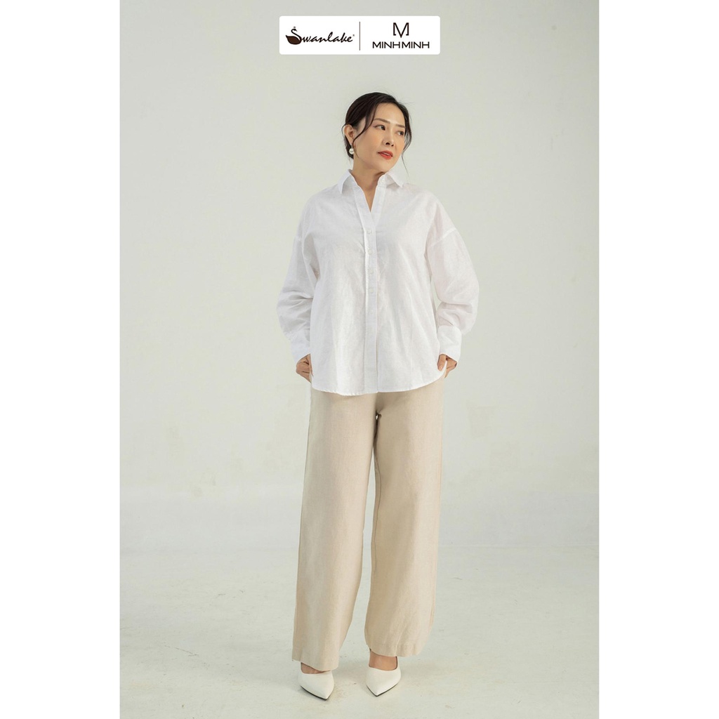 SWANLAKE | Quần Suông Linen Nữ Dây Kéo Thắt Nơ Rời - MÃ: Q10310LW01