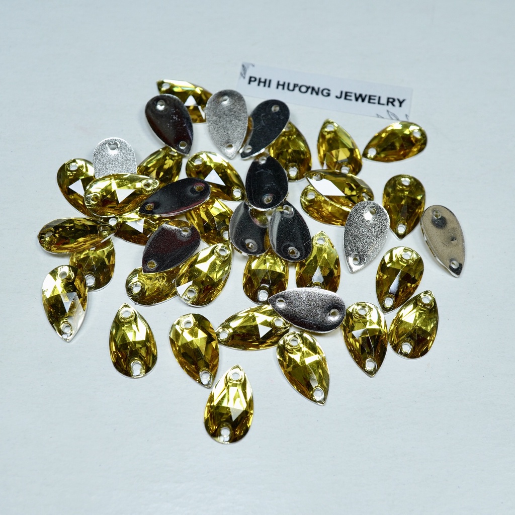 Gói 50 hạt đá giọt nước tráng bạc size 7x12mm, 10x18mm nhiều màu đính kết quần áo