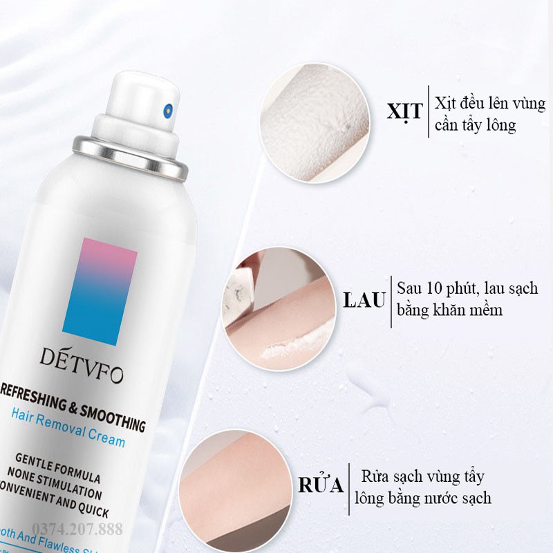 Kem tẩy lông dạng xịt DETFVO 150ml dịu nhẹ không đau rát, triệt lông an toàn cho mọi loại da