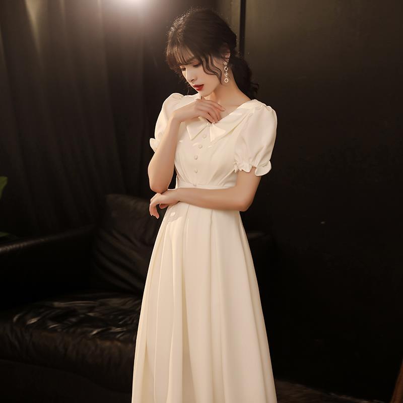 Đầm dự tiệc màu trắng kiểu Pháp thiết kế trang nhã cho nữ