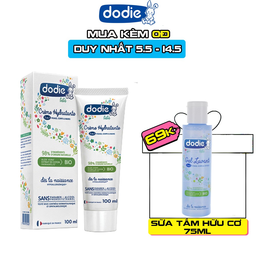 Kem Dưỡng Ẩm Em Bé Làm Dịu Da Bé Dodie Nguyên Liệu Hữu Cơ 3 trong 1 - 100ml HSD T11/2021