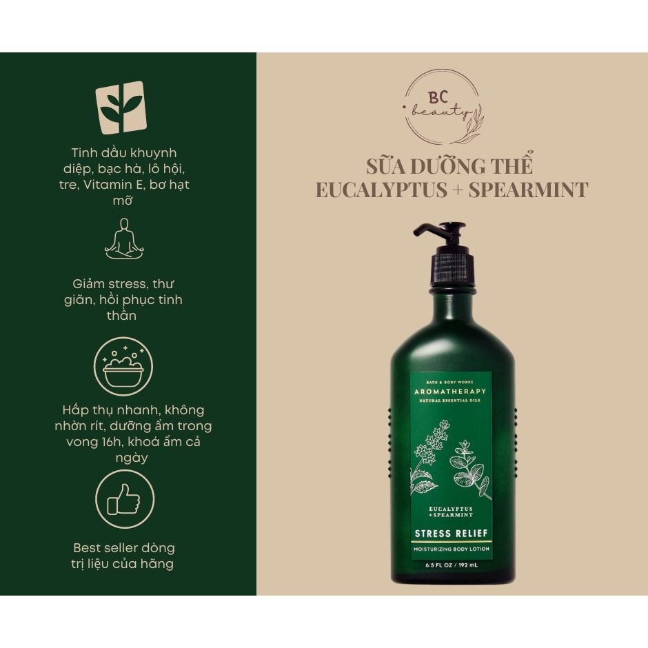 Trọn Bộ Bath And Body Works Stress Relief | Giảm Căng Thẳng, Thư Giãn Toàn Thân Từ Tinh Chất Bạch Đàn Và Bạc Hà