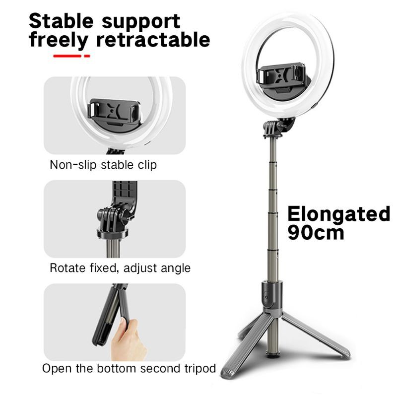 L07 Wireless Bluetooth Selfie Stick - Cây live stream chụp hình với vòng đèn led 5 inch và nút bấm thoát rời.