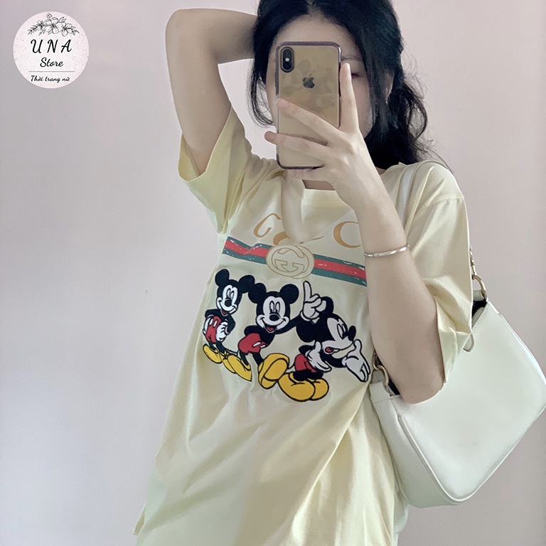 Áo thun nữ Cotton cổ tròn - Áo phông GUCCI hình chuột Mickey. hàng QC cao cấp - Freesize - A07