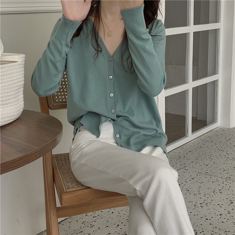 SUXI Áo Cardigan Dệt Kim Tay Dài Dáng Rộng Cổ Chữ V Màu Sắc Đơn Giản Thời Trang Mùa Thu Cho Nữ