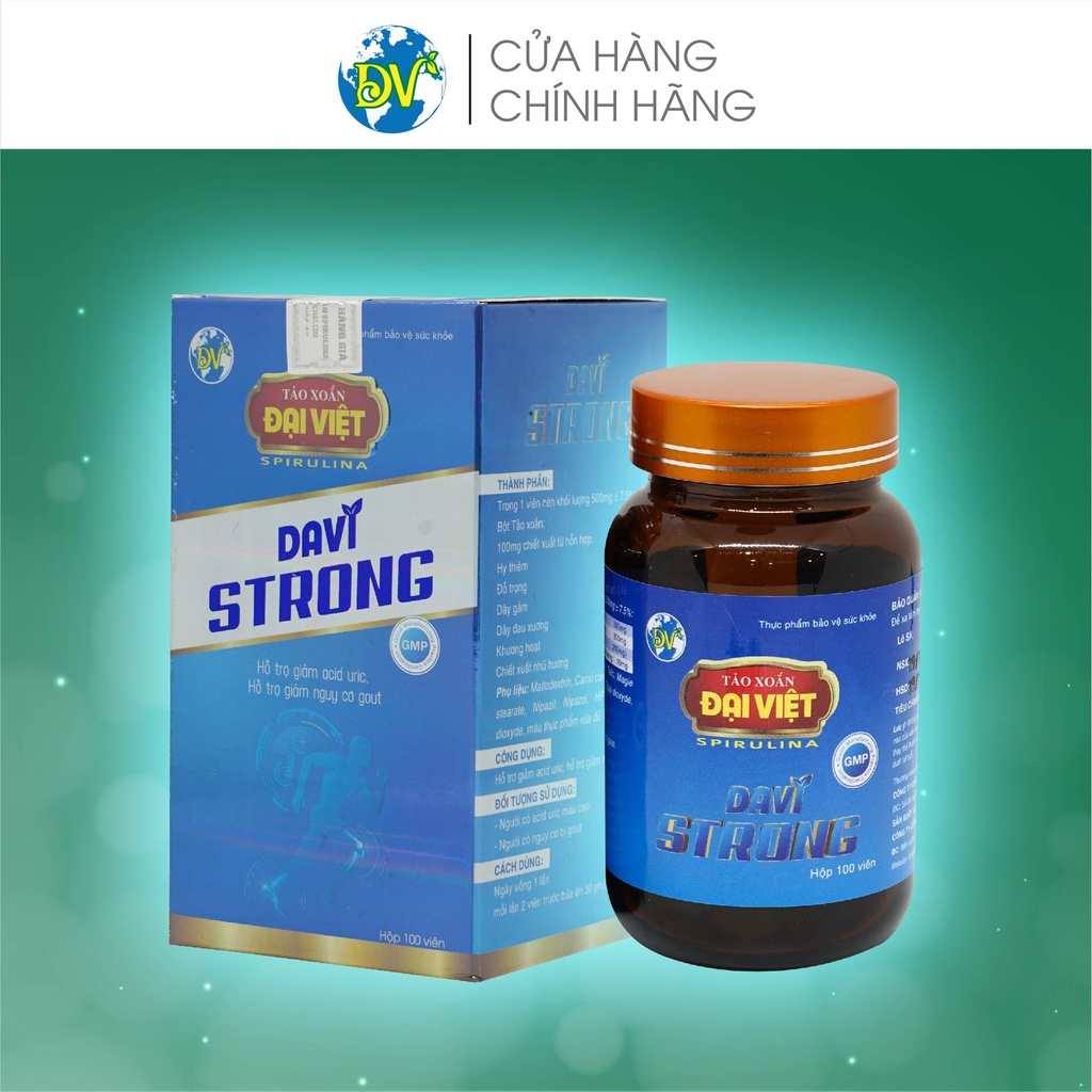 Tảo viên Davi strong, Giảm nguy cơ gout, giảm acid uric_100 viên