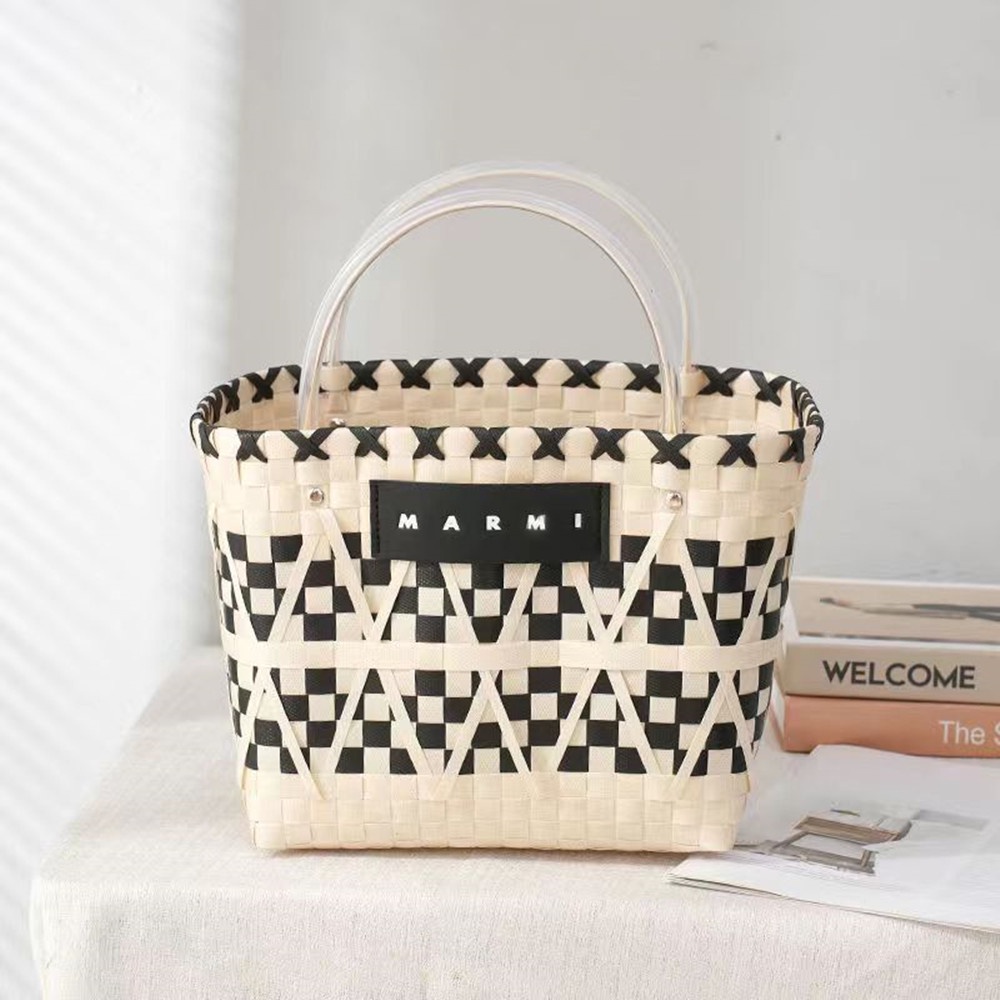 Giỏ Đan Mây Sức Chứa Lớn Màu Trắng Đen Tương Phản