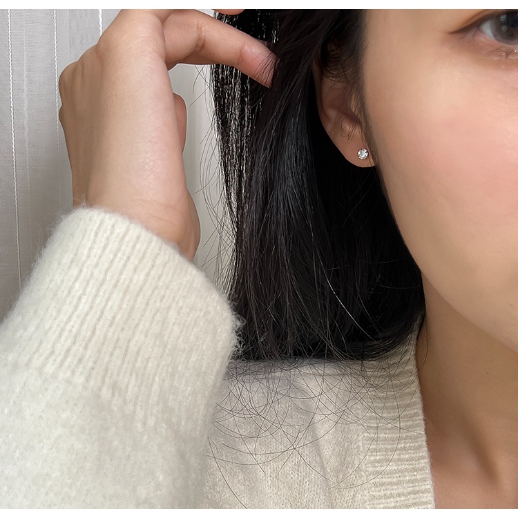 Bông Tai Mạ Bạc 925 Đính Đá Zircon 3 / 4mm