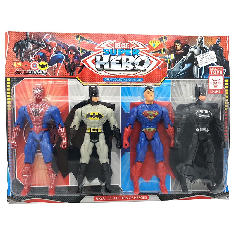Vỉ đồ chơi 4 siêu anh hùng Super Heroes dùng pin có đèn 945A - Đồ chơi Siêu Nhân