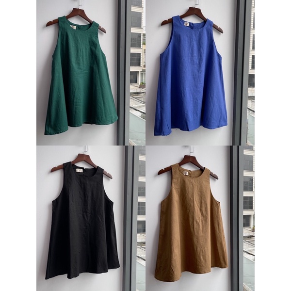 Áo Yếm JIJI TOP thiết kế form A chi tiết nút bọc và phần xẻ lưng quyến rũ màu đen chất linen
