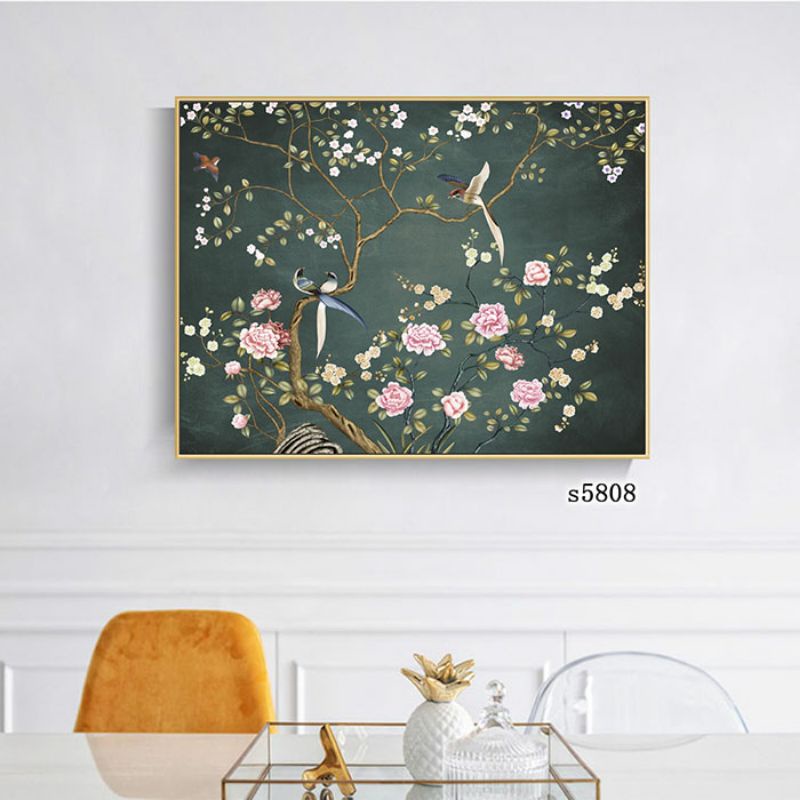 Tranh canvas treo tường chim oanh và hoa mùa xuân MAU-60 x 50 cm