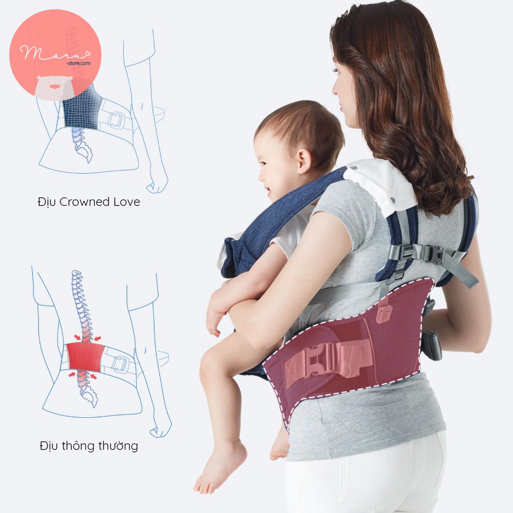 [Có sẵn] Địu vải denim Crowned Love (đế ngồi gập gọn)