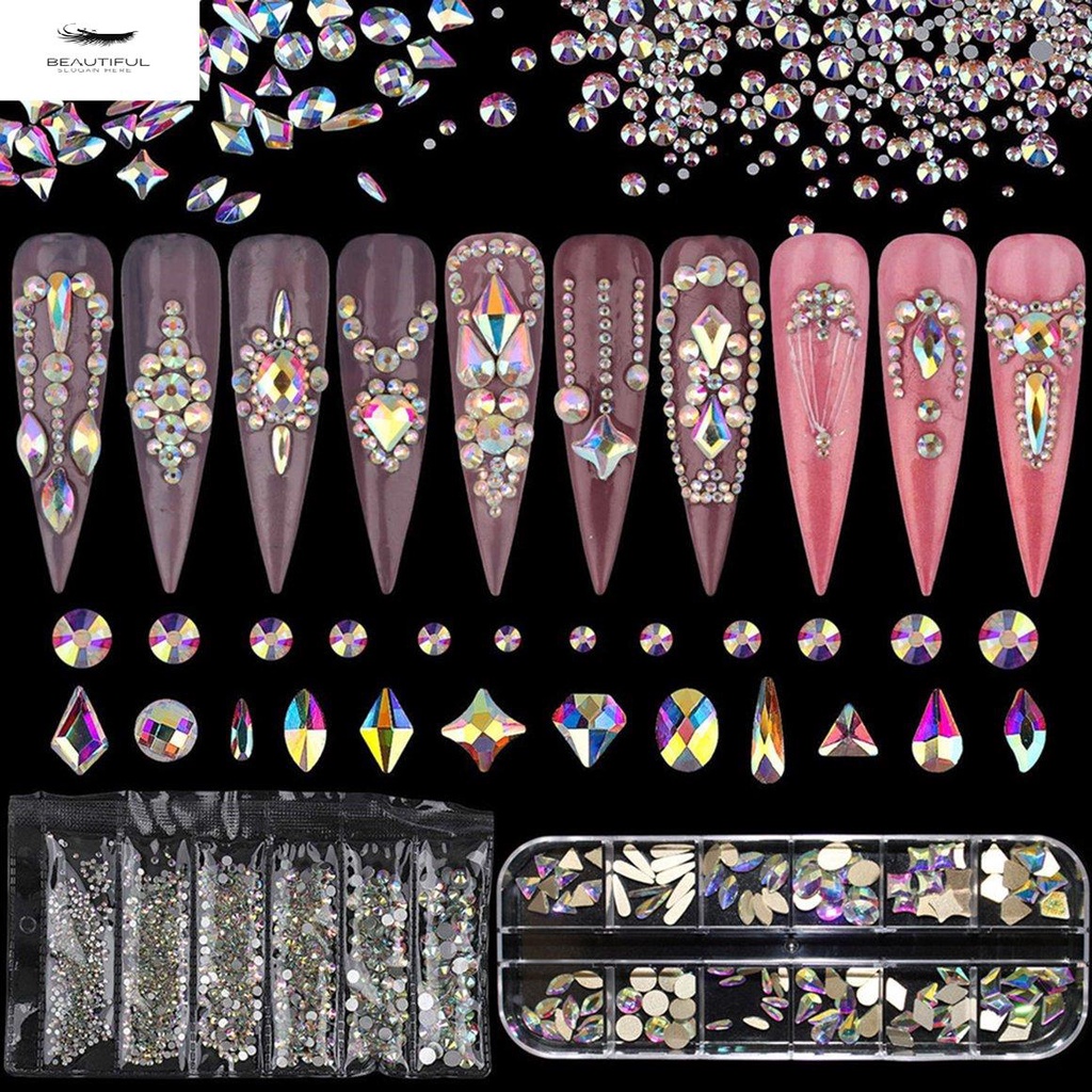 AB Crystal Rhinestones Set Nail Set Gems Iridescent Clear Class Shiny Nail