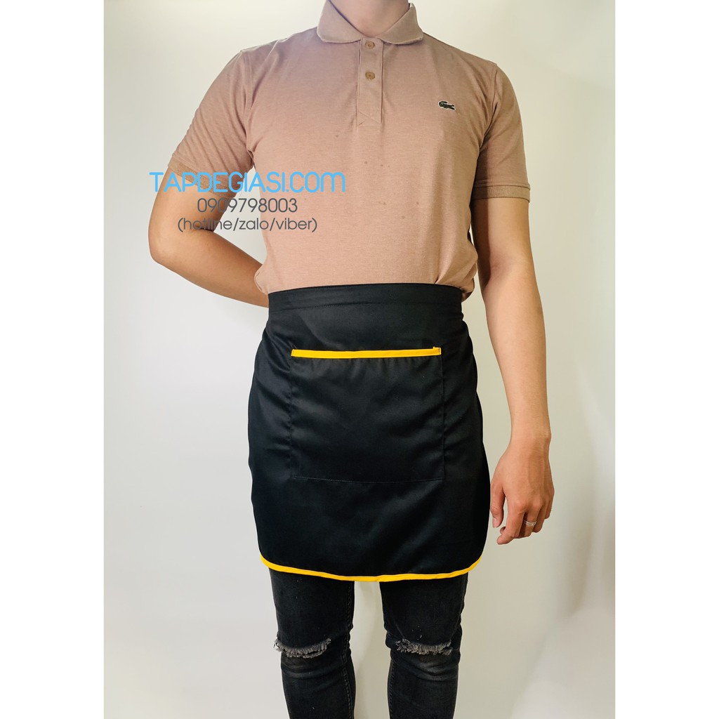 Tạp dề ngắn đen phối viền vàng cao cấp dành cho phục vụ Nam Nữ vải kaki cotton
