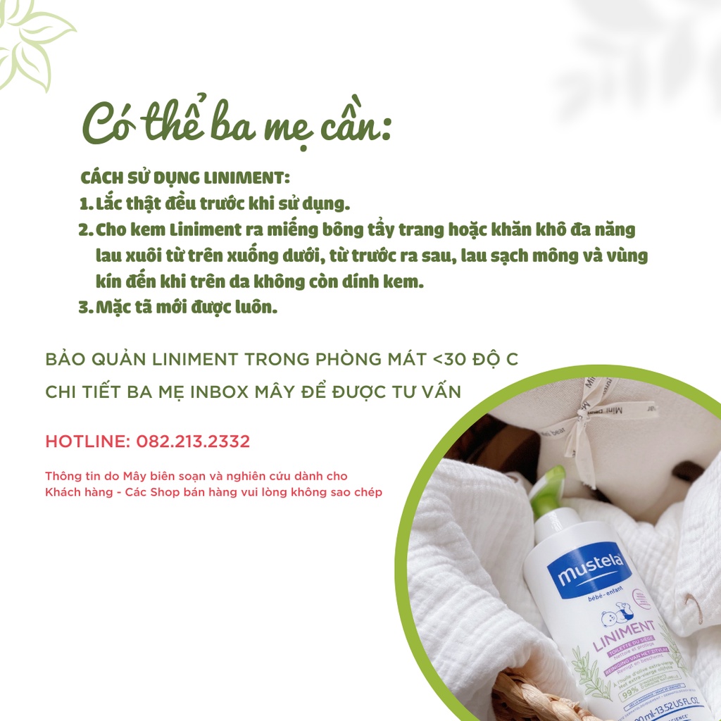 Kem vệ sinh thay tã bỉm chống hăm cho bé Mustela Liniment Nội địa Pháp - Hàng Air