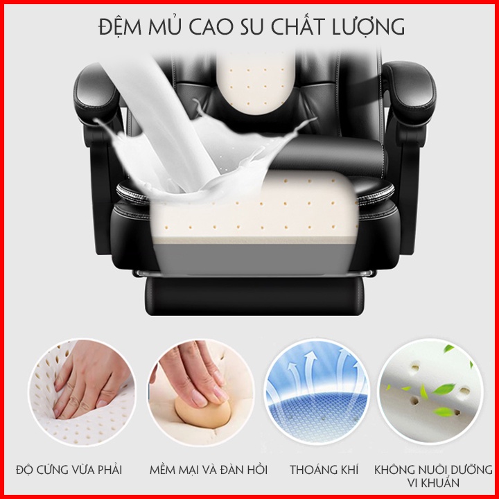 Ghế giám đốc da PU cao cấp có massage, Ghế văn phòng có gác chân ngả lưng xoay 36 để làm việc màu đen nâu hồng kem