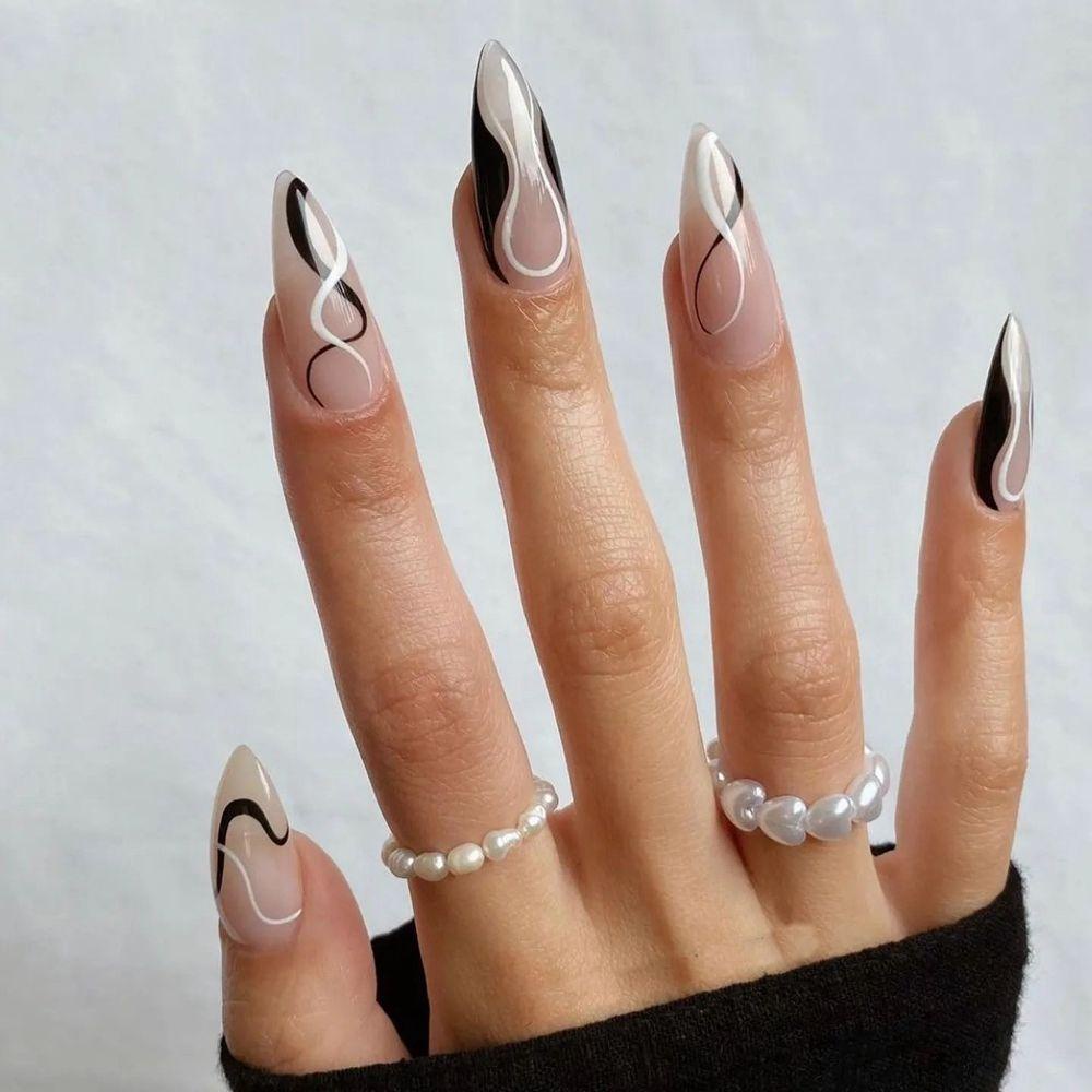 JUNE Bộ 24 Móng Tay Giả Che Phủ Toàn Diện Tháo Rời Được Kiểu Pháp